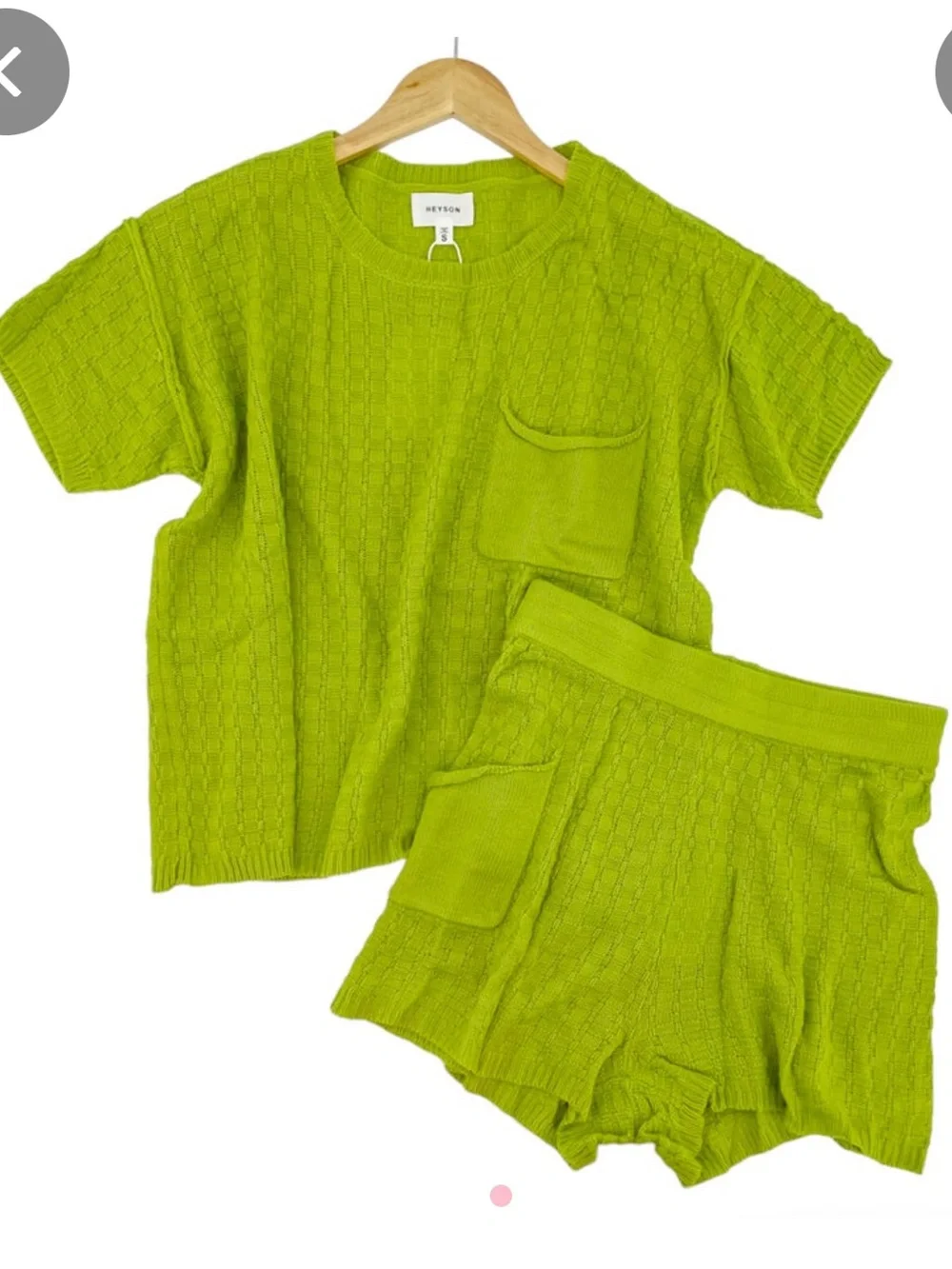 NWT Heyson Set Boutique | Crochet Knit Short Sleeve Pocket Top & Pocket Shorts